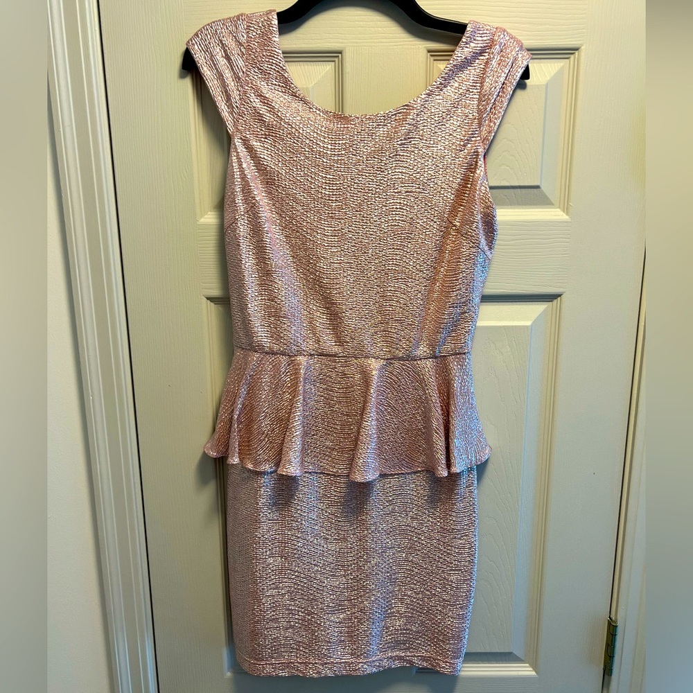 Arden B pink/silver foil peplum dress size M